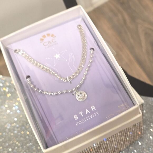 C & C California Positivity Rhinestone Smiley Face Necklace Set - Picture 5 of 6